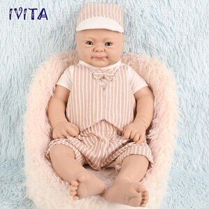 IVITA 20in Silicone Reborn Baby Boy Blue Eyes Doll Vivid Full Silicone Baby Doll